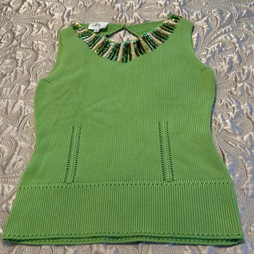 Beautiful Milly if New York. knit top with sequins NWOT, szS, lime green